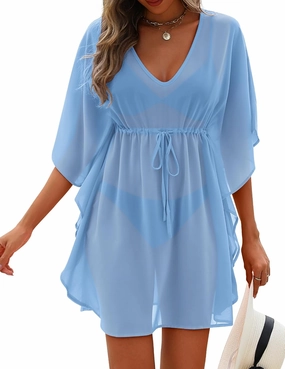 AI'MAGE Womens Beach Swimsuit Coverup Sexy Sheer Bathing Suit Cover Up Dress Swimwear Tie Waist Chiffon Beachwear