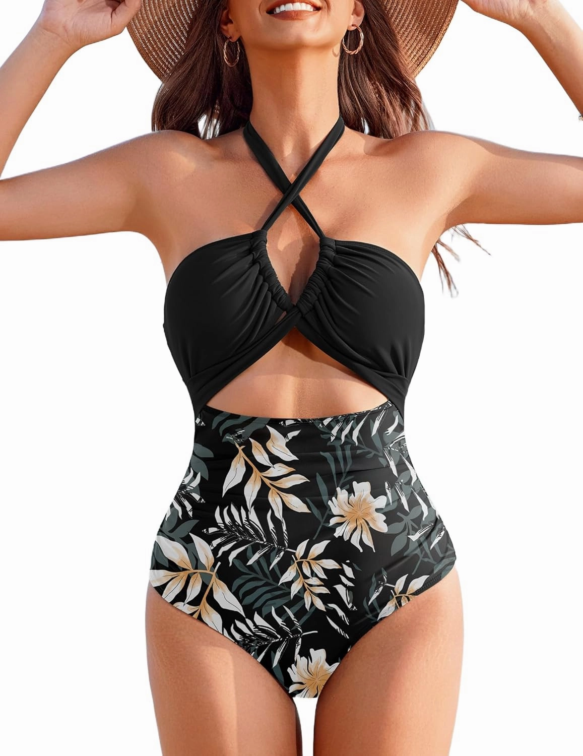 AI'MAGE Womens One Piece Swimsuit Tummy Control Bathing Suit Sexy V Neck Cutout Swimsuits Push Up Swimwear 2025