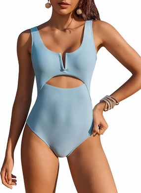 AI'MAGE Womens One Piece Swimsuits Tummy Control Bathing Suit 2025 Cutout High Waisted V Neck Monokini Swimwear