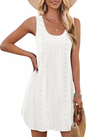 AI'MAGE Womens Swimsuit Coverup Hollow Out Bathing Suit Cover Up Sleeveless Bikini Beach Cover Up Tank Dress S-3XL