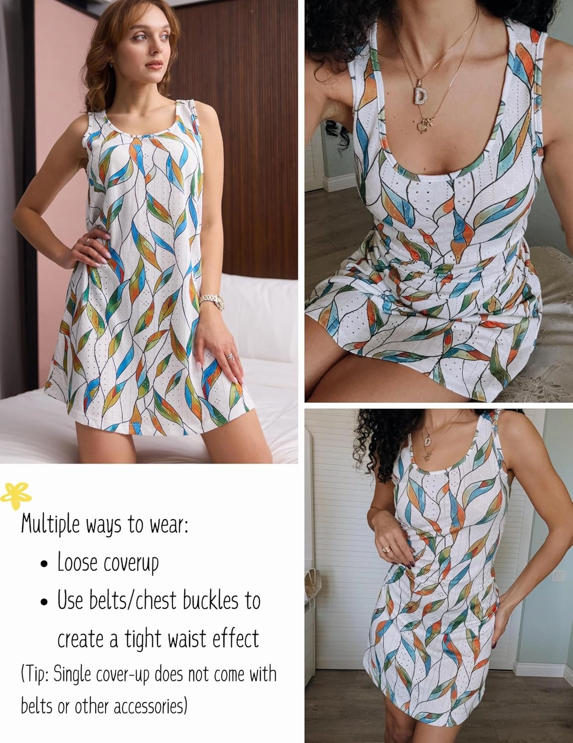 AI'MAGE Womens Swimsuit Coverup Hollow Out Bathing Suit Cover Up Sleeveless Bikini Beach Cover Up Tank Dress S-3XL