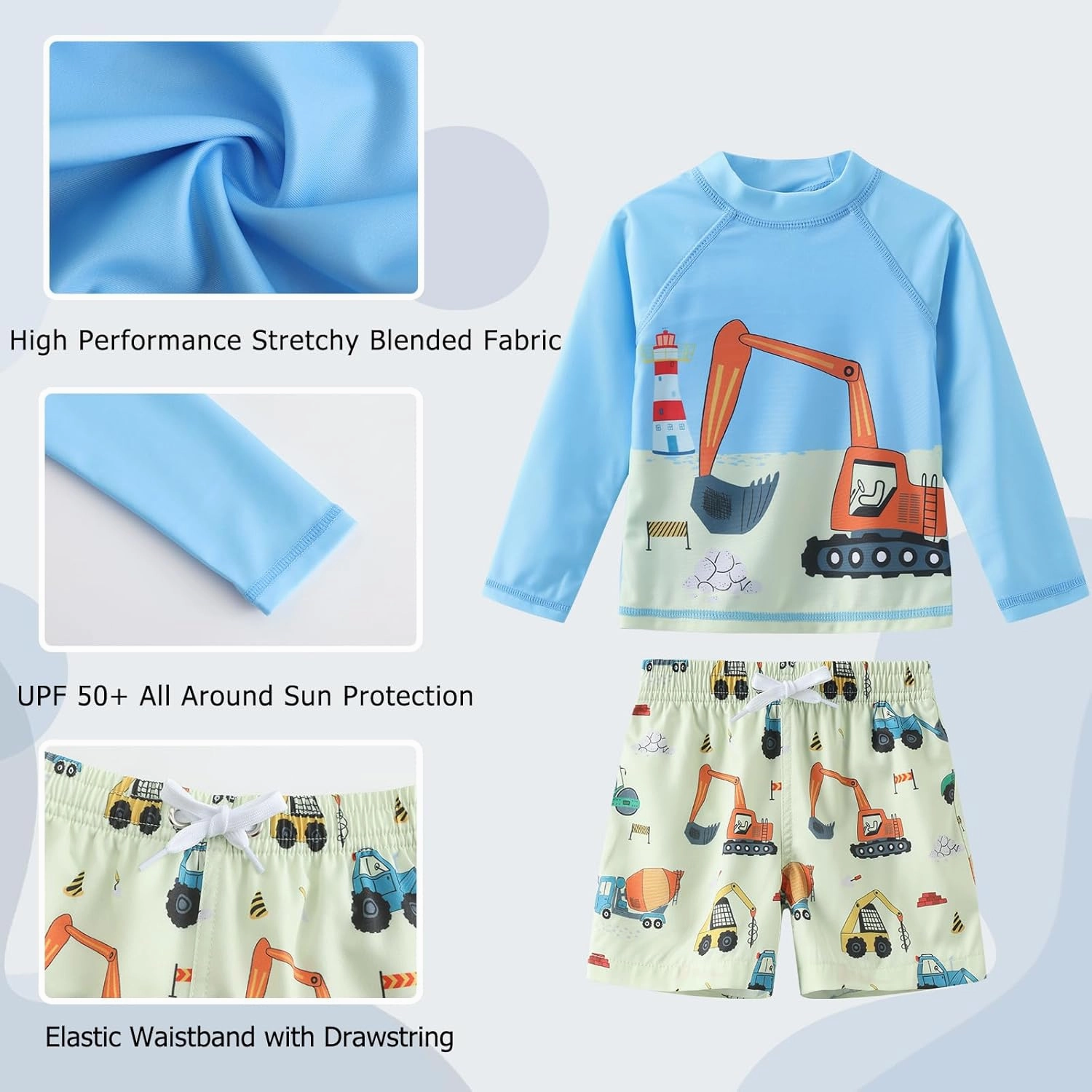 Aisyee Toddler Baby Boys Rash Guard Set for Kids Boys Swim Set with Swim Trunks Long Sleeve Bathing Suits