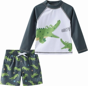 Aisyee Toddler Baby Boys Rash Guard Set for Kids Boys Swim Set with Swim Trunks Long Sleeve Bathing Suits
