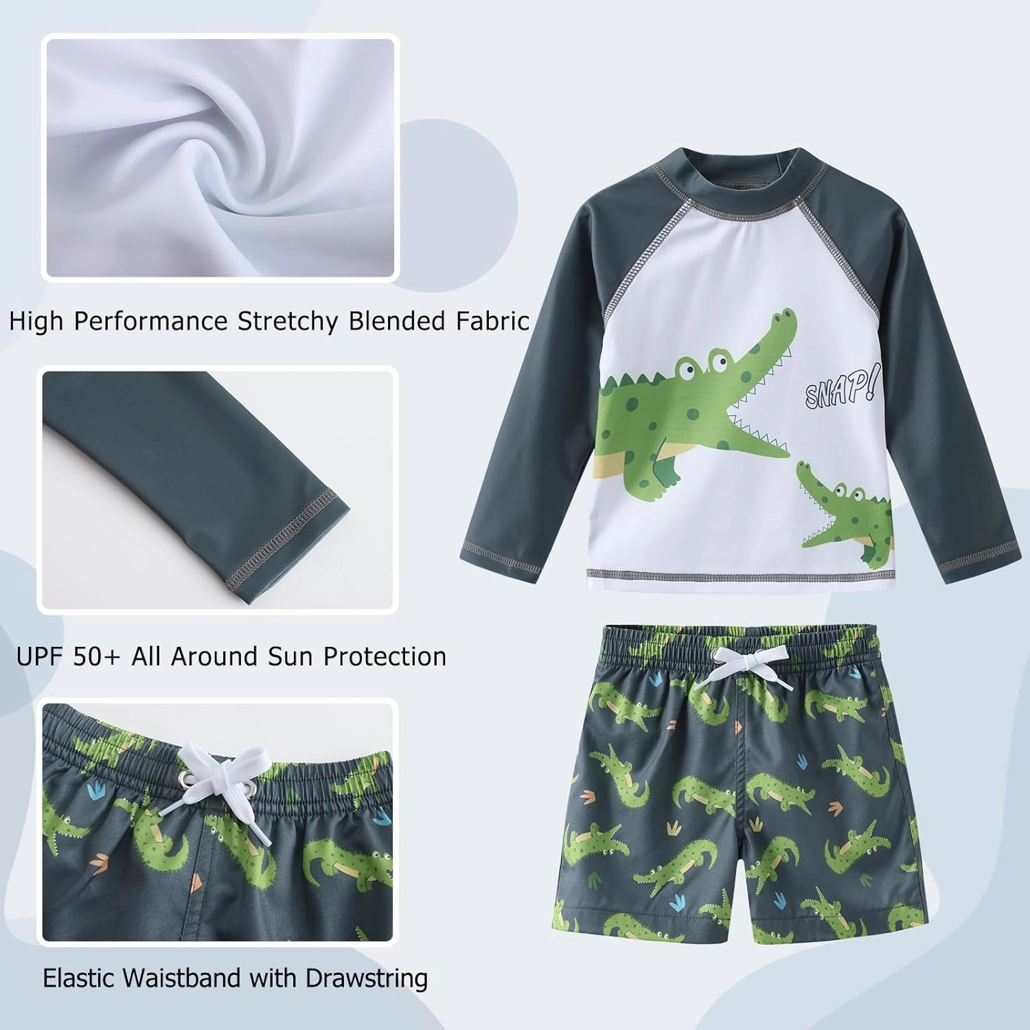 Aisyee Toddler Baby Boys Rash Guard Set for Kids Boys Swim Set with Swim Trunks Long Sleeve Bathing Suits