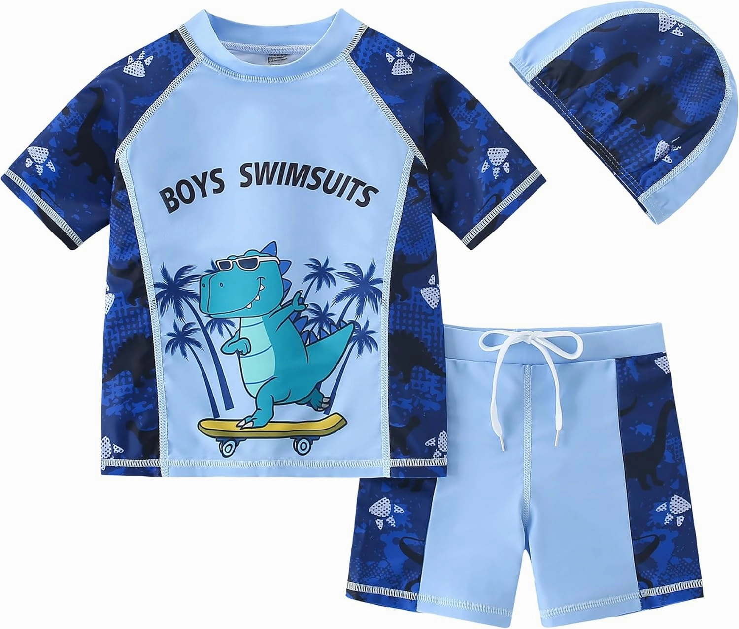 AIWUHE Toddler Boys Swimsuit Set Rash Guard Boys' Swimwear Two Piece Bathing Suit and Swim Trunk with Hat UPF 50  3-8Y