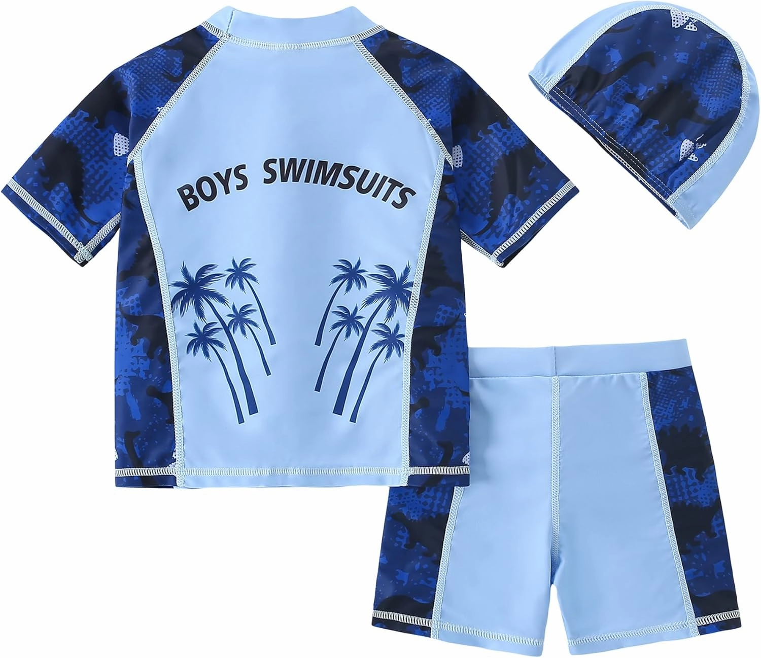 AIWUHE Toddler Boys Swimsuit Set Rash Guard Boys' Swimwear Two Piece Bathing Suit and Swim Trunk with Hat UPF 50  3-8Y
