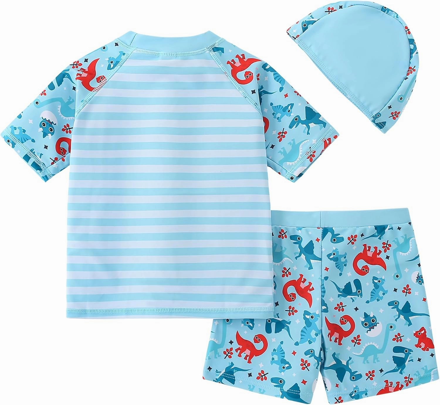 AIWUHE Toddler Boys Swimsuit Set Rash Guard Boys' Swimwear Two Piece Bathing Suit and Swim Trunk with Hat UPF 50  3-8Y