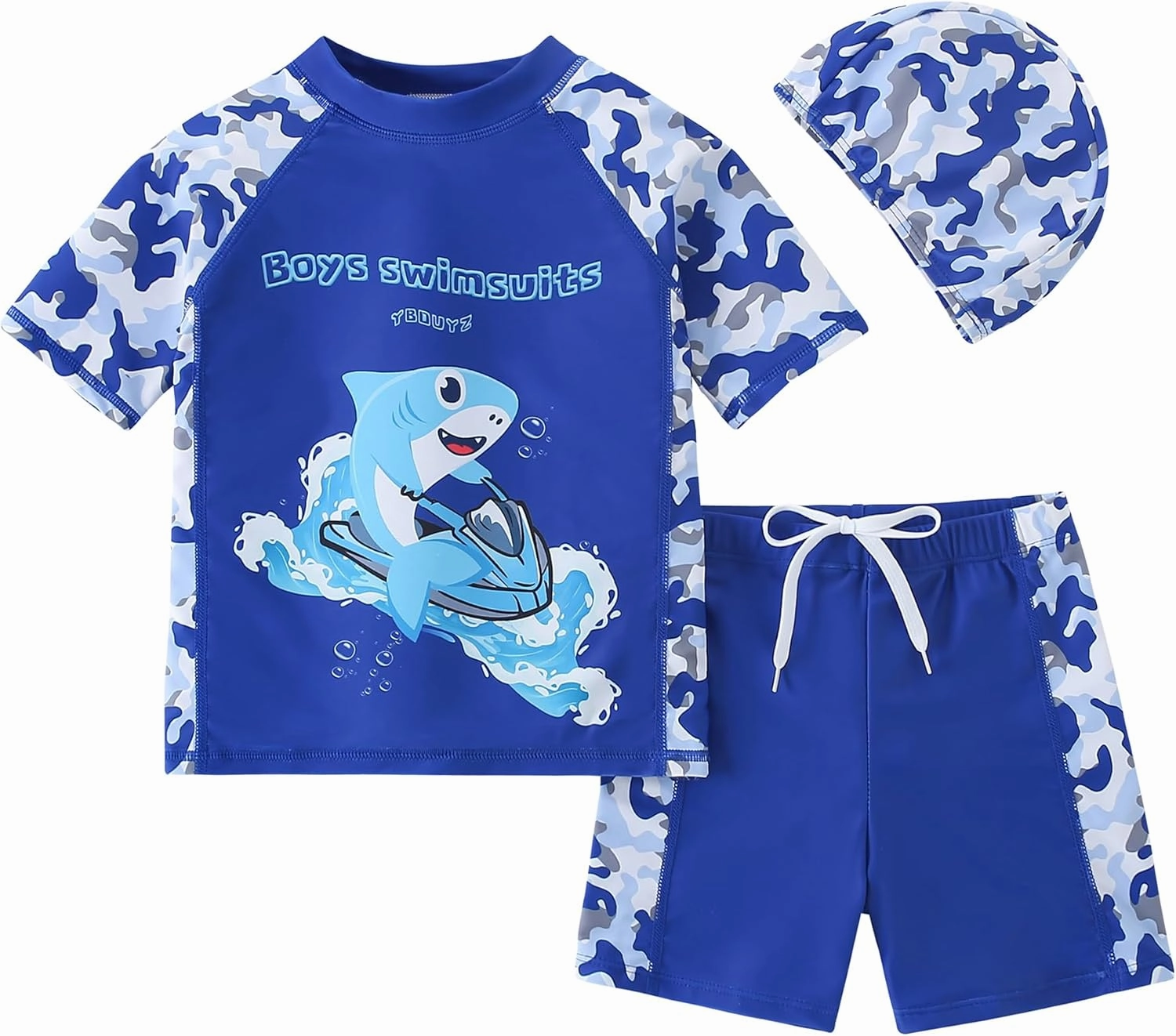 AIWUHE Toddler Boys Swimsuit Set Rash Guard Boys' Swimwear Two Piece Bathing Suit and Swim Trunk with Hat UPF 50  3-8Y