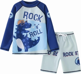 AIWUHE Toddler Boys Swimsuit Two Piece Rash Guard Shirt   Trunks Set Long Sleeve Swim Set Sunsuit Swimwear Bathing Suit 2-7Y
