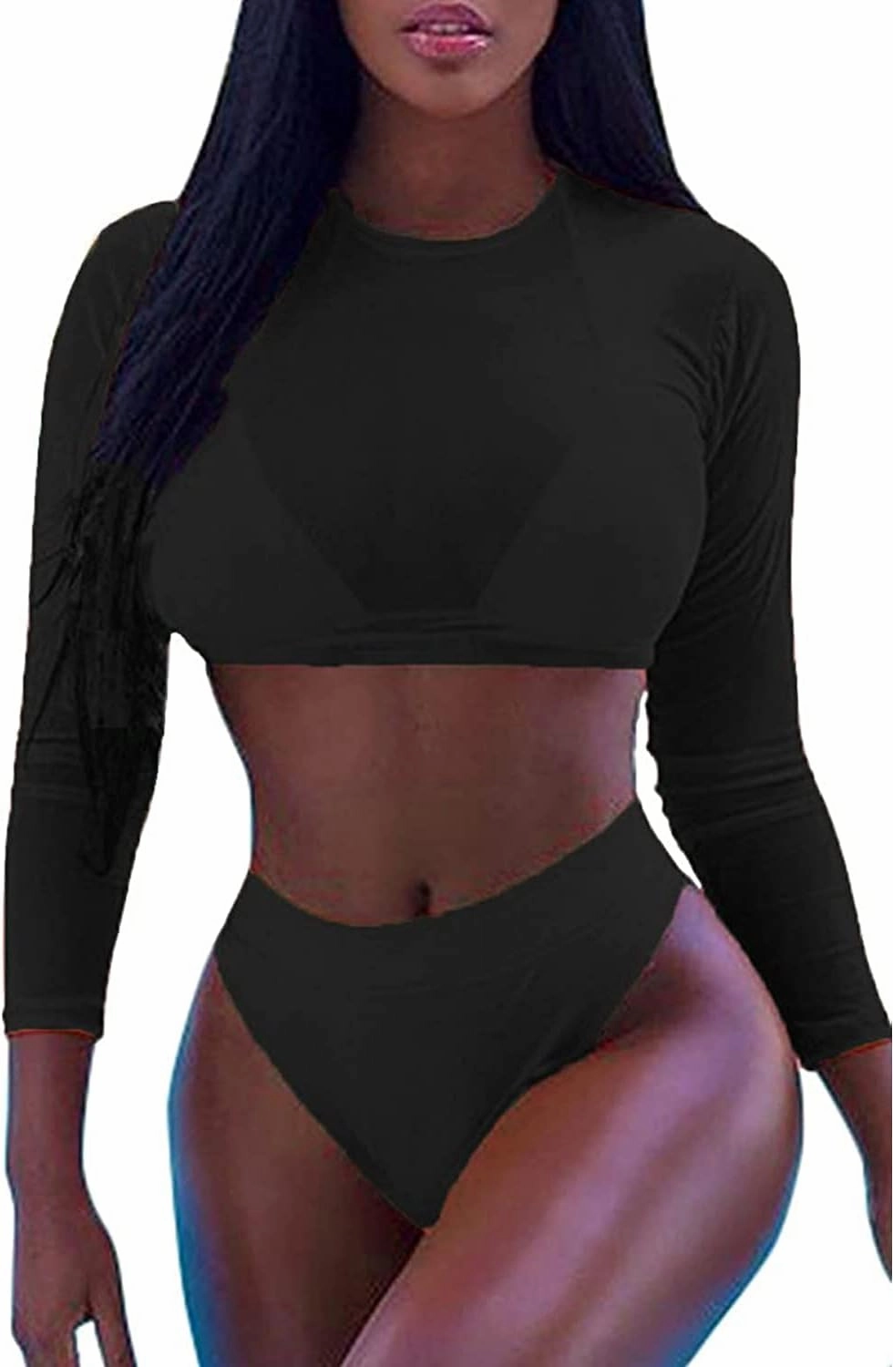 ALBIZIA Women's Triangle High Waist Bikini Set Swimsuit with Mesh Cover up High Cut Swimwear