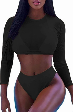 ALBIZIA Women's Triangle High Waist Bikini Set Swimsuit with Mesh Cover up High Cut Swimwear