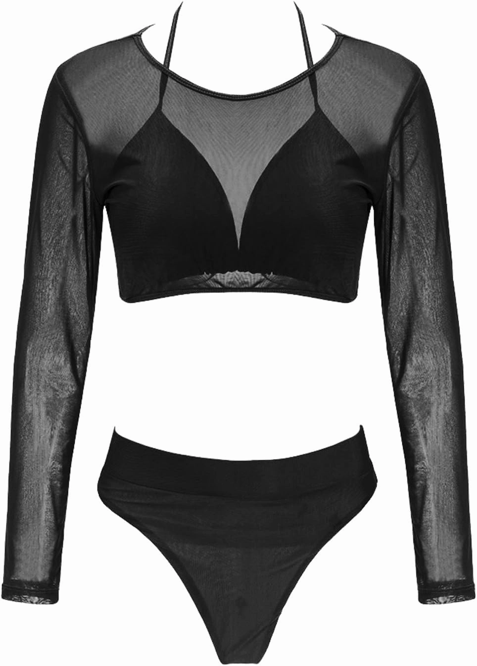 ALBIZIA Women's Triangle High Waist Bikini Set Swimsuit with Mesh Cover up High Cut Swimwear