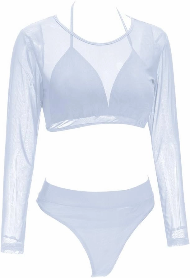 ALBIZIA Women's Triangle High Waist Bikini Set Swimsuit with Mesh Cover up High Cut Swimwear