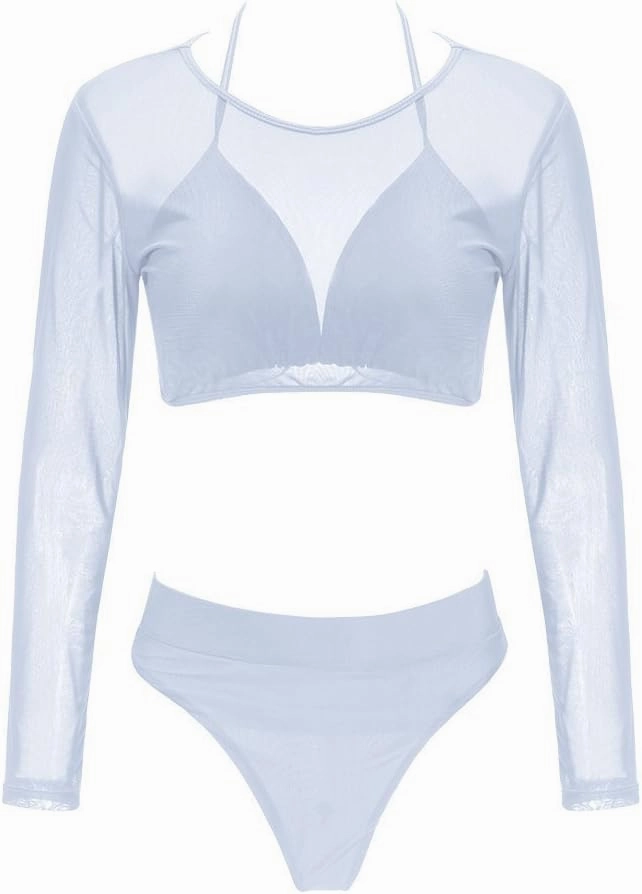 ALBIZIA Women's Triangle High Waist Bikini Set Swimsuit with Mesh Cover up High Cut Swimwear