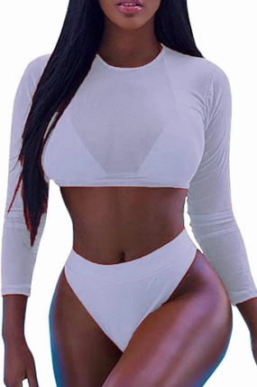 ALBIZIA Women's Triangle High Waist Bikini Set Swimsuit with Mesh Cover up High Cut Swimwear