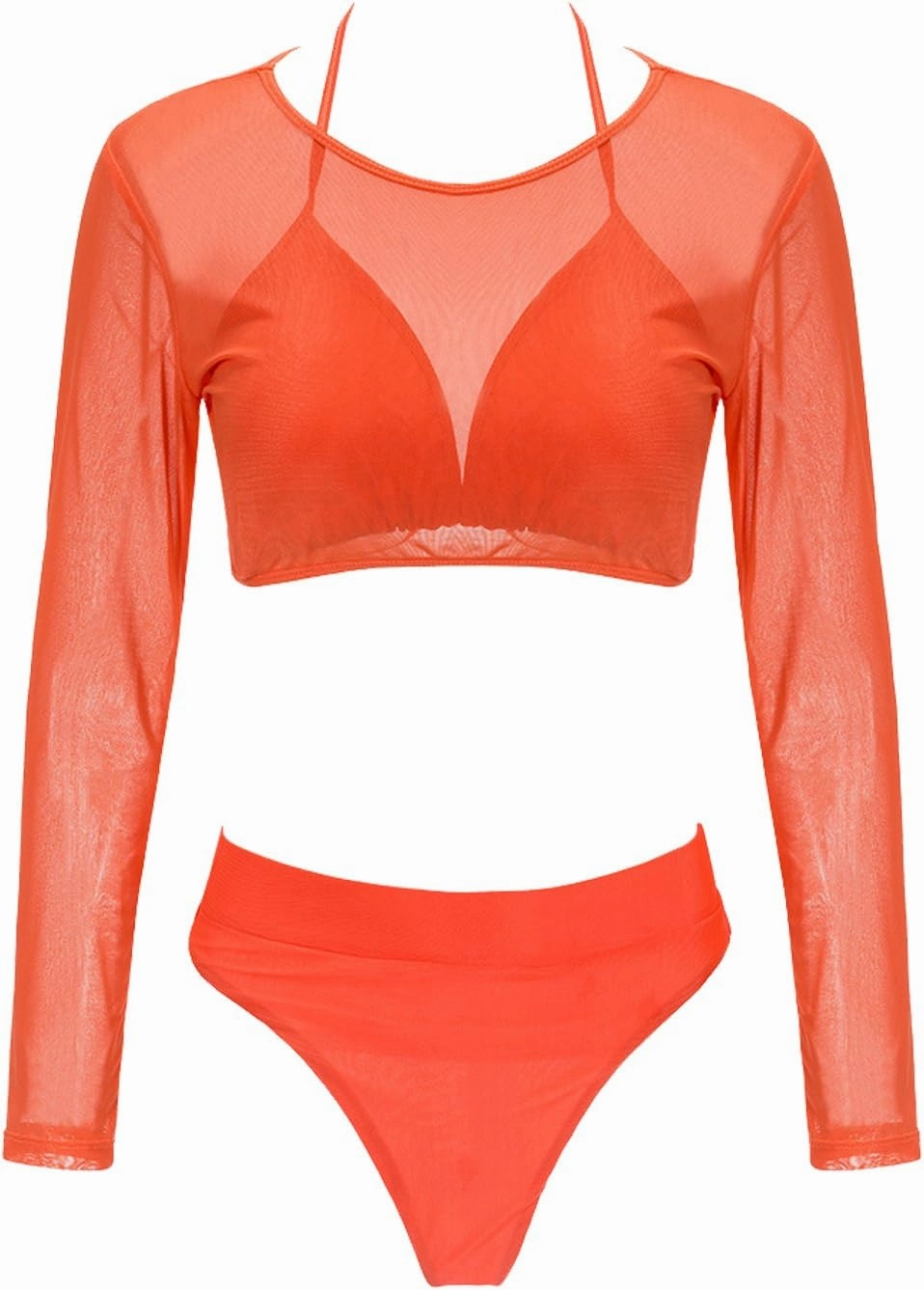 ALBIZIA Women's Triangle High Waist Bikini Set Swimsuit with Mesh Cover up High Cut Swimwear