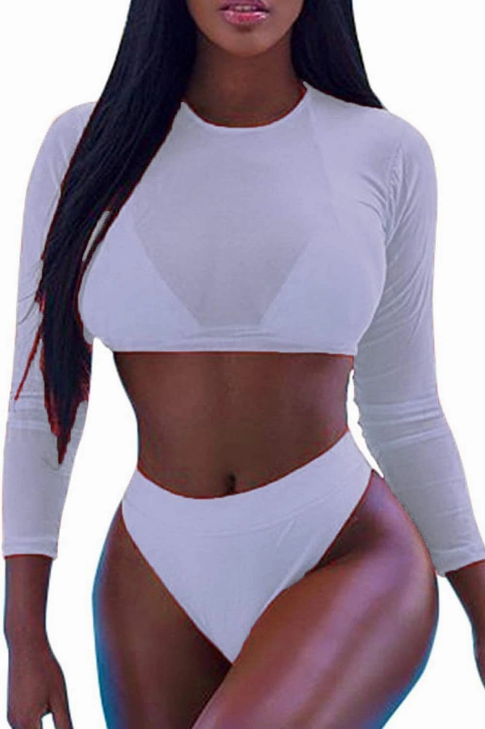 ALBIZIA Women's Triangle High Waist Bikini Set Swimsuit with Mesh Cover up High Cut Swimwear