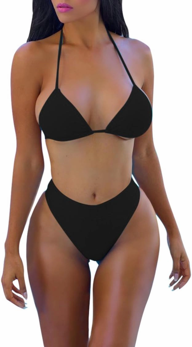 ALBIZIA Women's Triangle High Waist Bikini Set Swimsuit with Mesh Cover up High Cut Swimwear