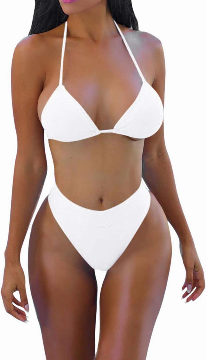 ALBIZIA Women's Triangle High Waist Bikini Set Swimsuit with Mesh Cover up High Cut Swimwear