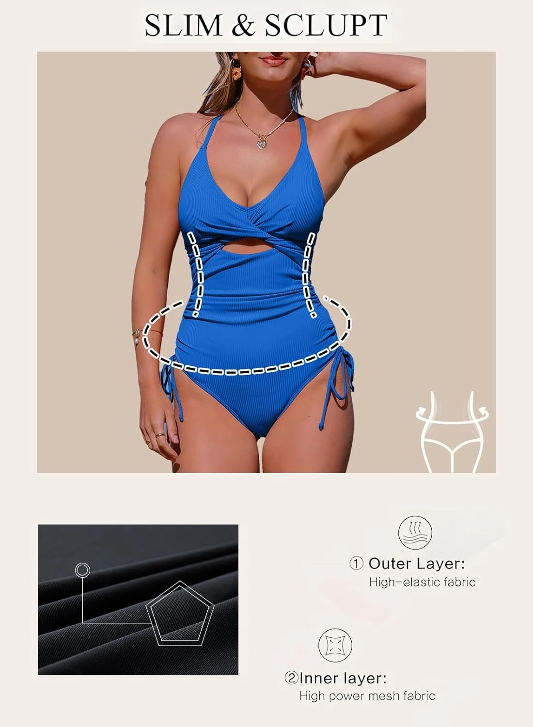Aleumdr Women's Ribbed One Piece Swimsuit Tummy Control High Cut Bathing Suit Sexy V Neck Criss Cross Monikini