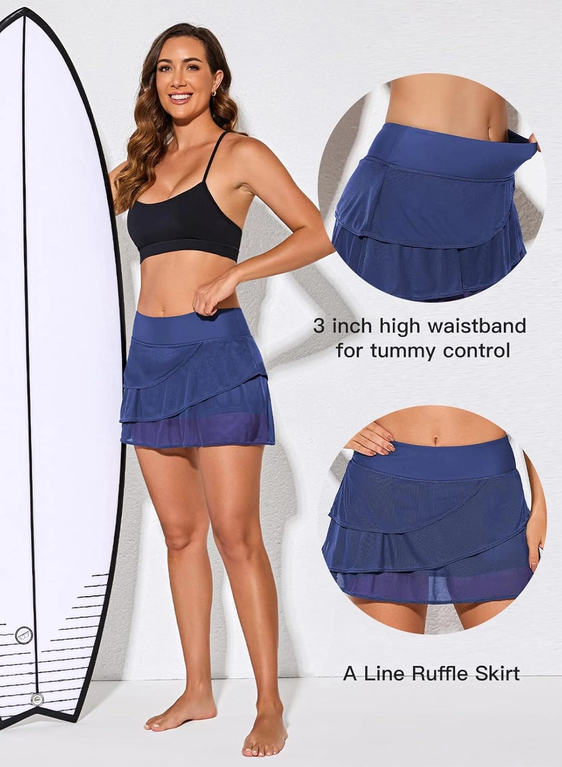 Aleumdr Women's Waistband Layered Swimdress Ruffle Swim Skirt Swimsuit Bottom(Available in Plus)