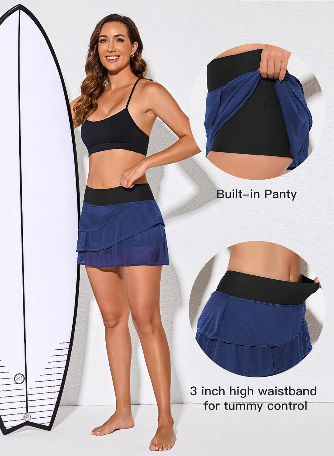 Aleumdr Women's Waistband Layered Swimdress Ruffle Swim Skirt Swimsuit Bottom(Available in Plus)