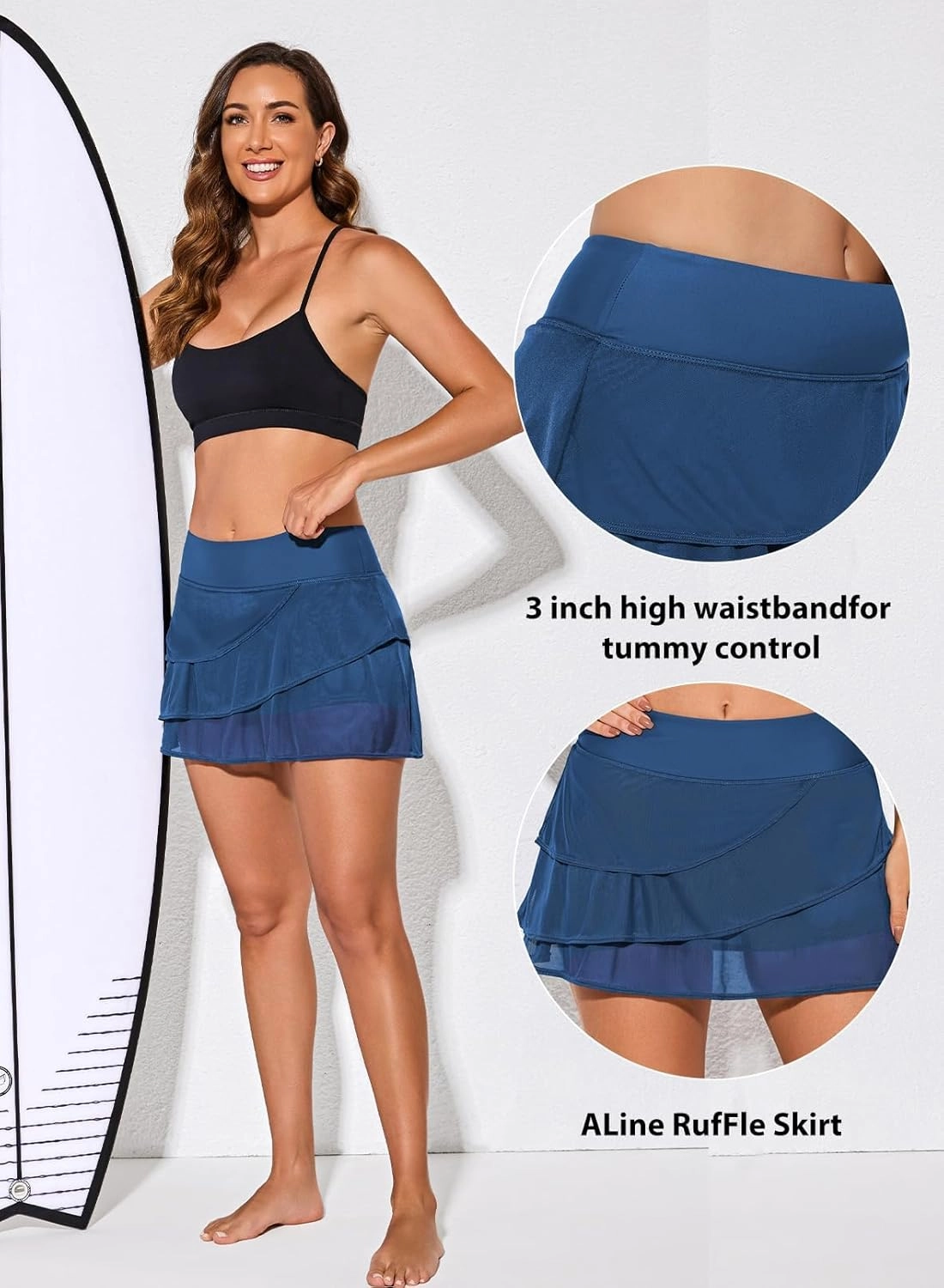 Aleumdr Women's Waistband Layered Swimdress Ruffle Swim Skirt Swimsuit Bottom(Available in Plus)