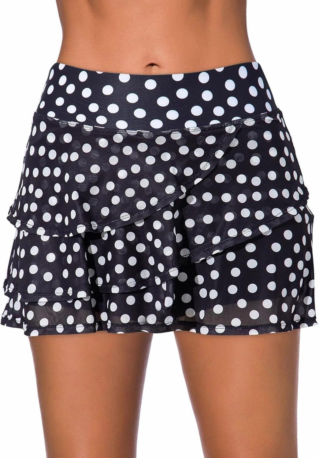Aleumdr Women's Waistband Layered Swimdress Ruffle Swim Skirt Swimsuit Bottom(Available in Plus)