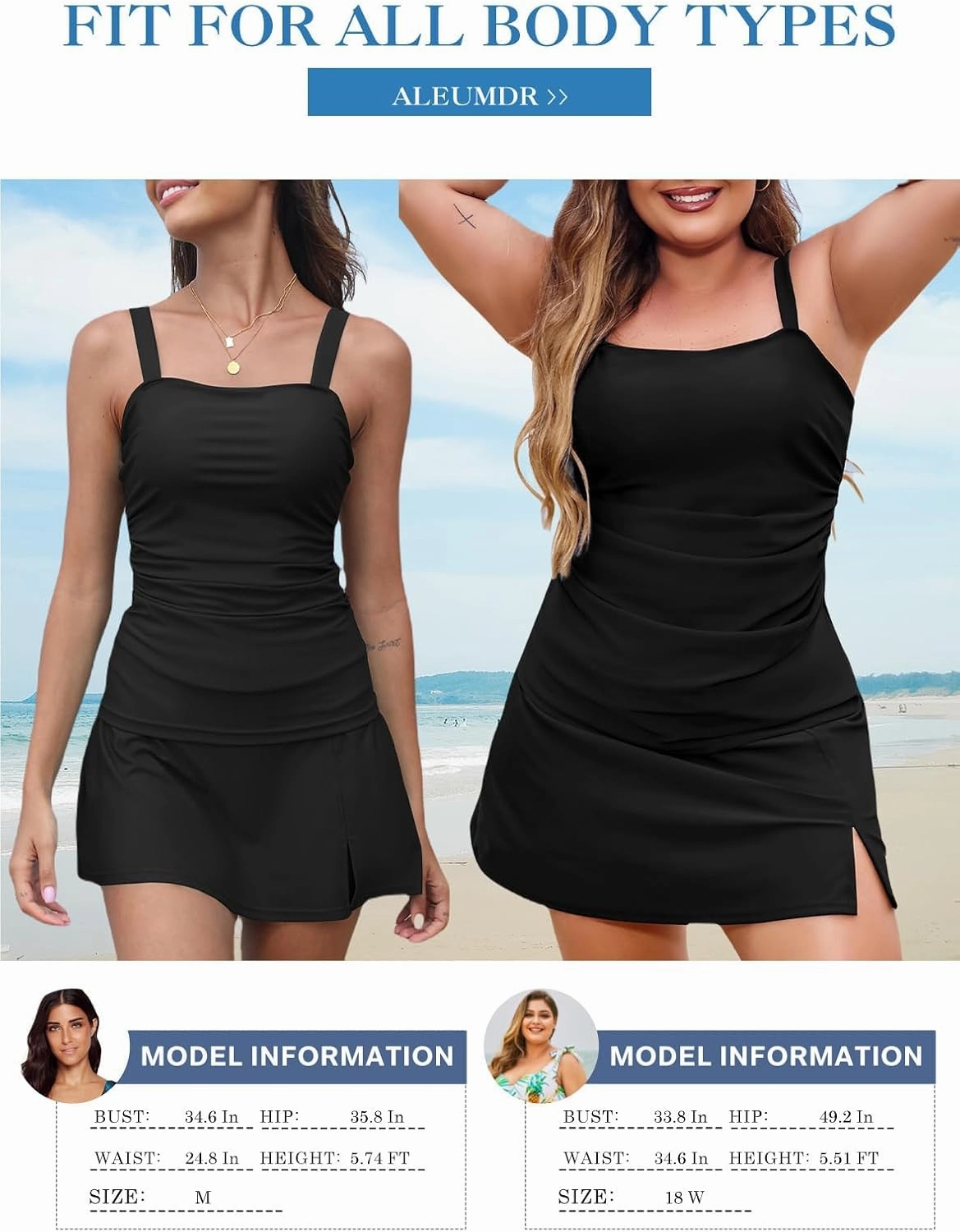 Aleumdr Women Vintage Tummy Control Two Piece Tankini Swimsuits Swimdress Push up Swimwear Bathing Suits