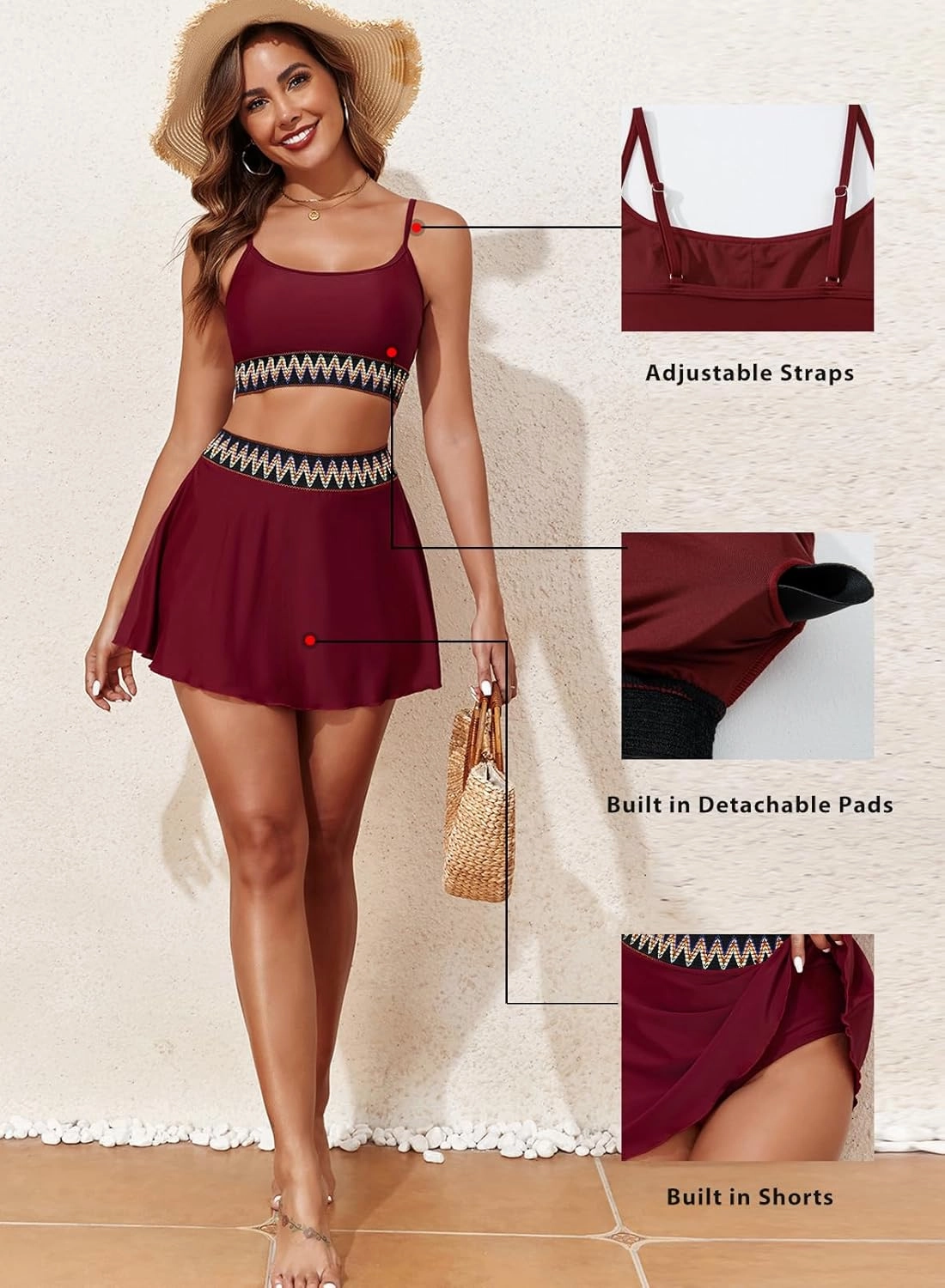 Aleumdr Womens High Waisted Bikini Sets Two Piece Tummy Control Swim Skirt Color Block Skirted Swimsuit 2025