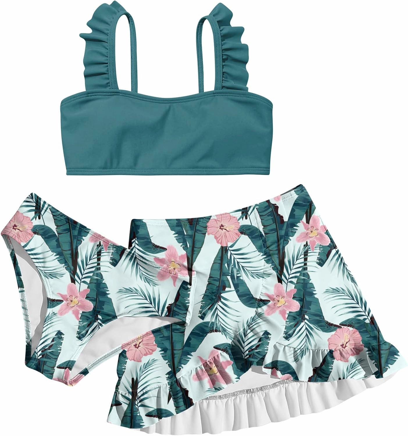 ALISISTER Girls Bathing Suits 3 Piece Swimsuit Summer Bikini Tankini Sets with Cover Up Skirt for 5-12 Years