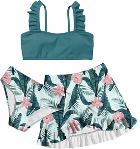 ALISISTER Girls Bathing Suits 3 Piece Swimsuit Summer Bikini Tankini Sets with Cover Up Skirt for 5-12 Years