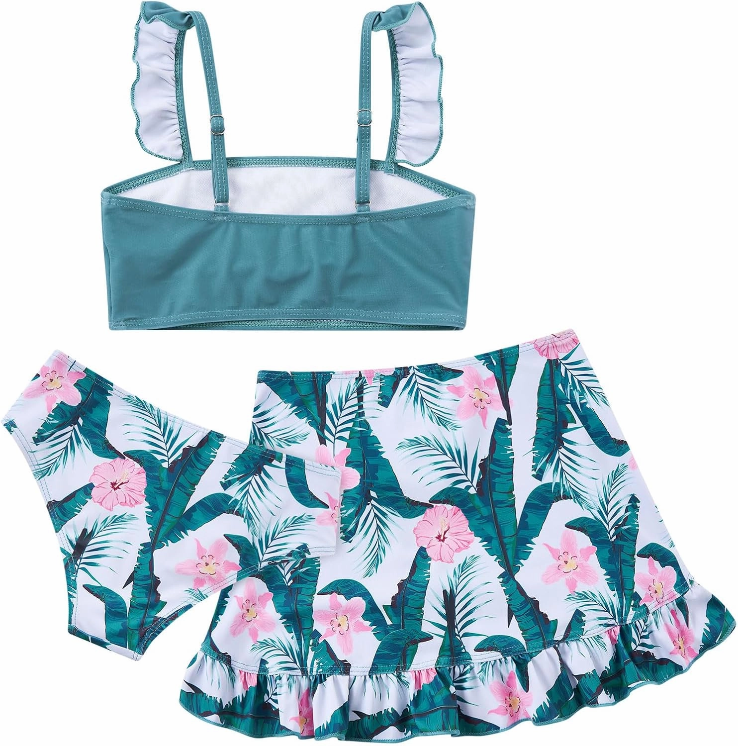 ALISISTER Girls Bathing Suits 3 Piece Swimsuit Summer Bikini Tankini Sets with Cover Up Skirt for 5-12 Years