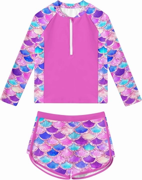ALISISTER Girls Rash Guard Swimsuit 2 Pieces Long Sleeve Bathing Suits Swimwear for 5-9 Years UPF 50 