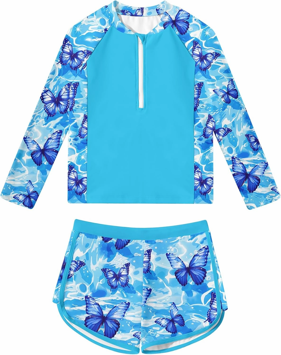 ALISISTER Girls Rash Guard Swimsuit 2 Pieces Long Sleeve Bathing Suits Swimwear for 5-9 Years UPF 50 