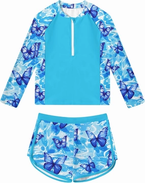 ALISISTER Girls Rash Guard Swimsuit 2 Pieces Long Sleeve Bathing Suits Swimwear for 5-9 Years UPF 50 