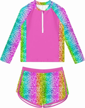 ALISISTER Girls Rash Guard Swimsuit 2 Pieces Long Sleeve Bathing Suits Swimwear for 5-9 Years UPF 50 