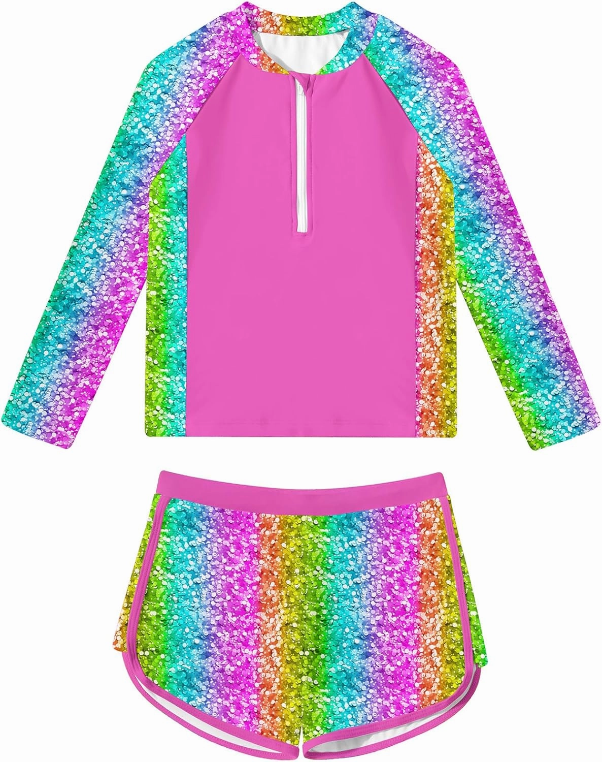 ALISISTER Girls Rash Guard Swimsuit 2 Pieces Long Sleeve Bathing Suits Swimwear for 5-9 Years UPF 50 
