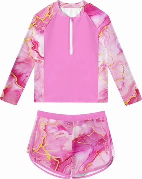 ALISISTER Girls Rash Guard Swimsuit 2 Pieces Long Sleeve Bathing Suits Swimwear for 5-9 Years UPF 50 