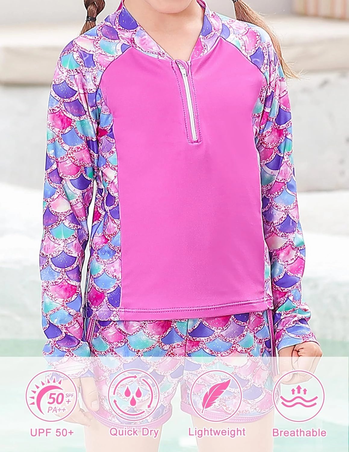 ALISISTER Girls Rash Guard Swimsuit 2 Pieces Long Sleeve Bathing Suits Swimwear for 5-9 Years UPF 50 