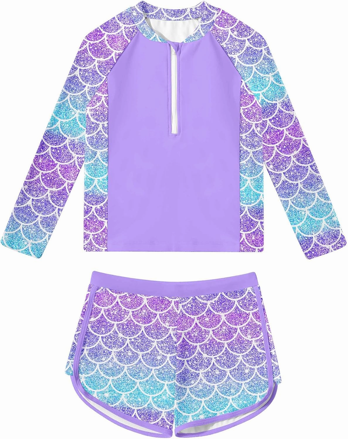 ALISISTER Girls Rash Guard Swimsuit 2 Pieces Long Sleeve Bathing Suits Swimwear for 5-9 Years UPF 50 