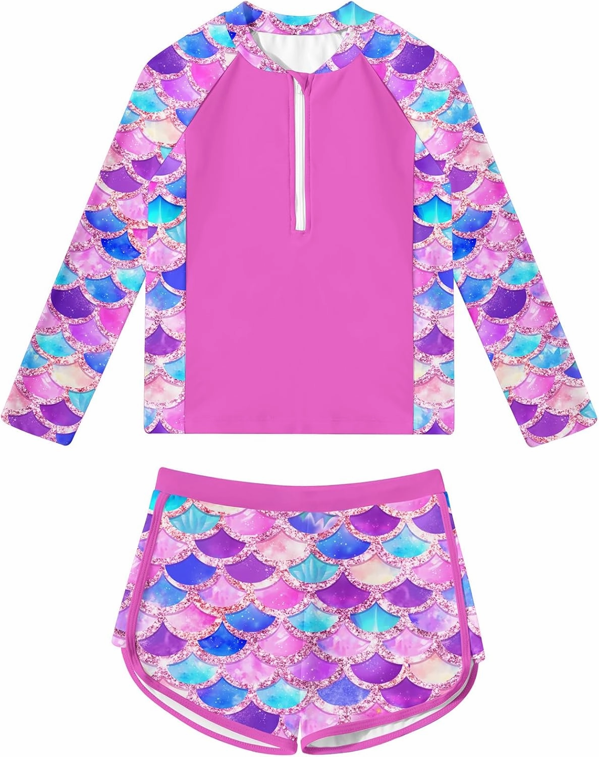 ALISISTER Girls Rash Guard Swimsuit 2 Pieces Long Sleeve Bathing Suits Swimwear for 5-9 Years UPF 50 