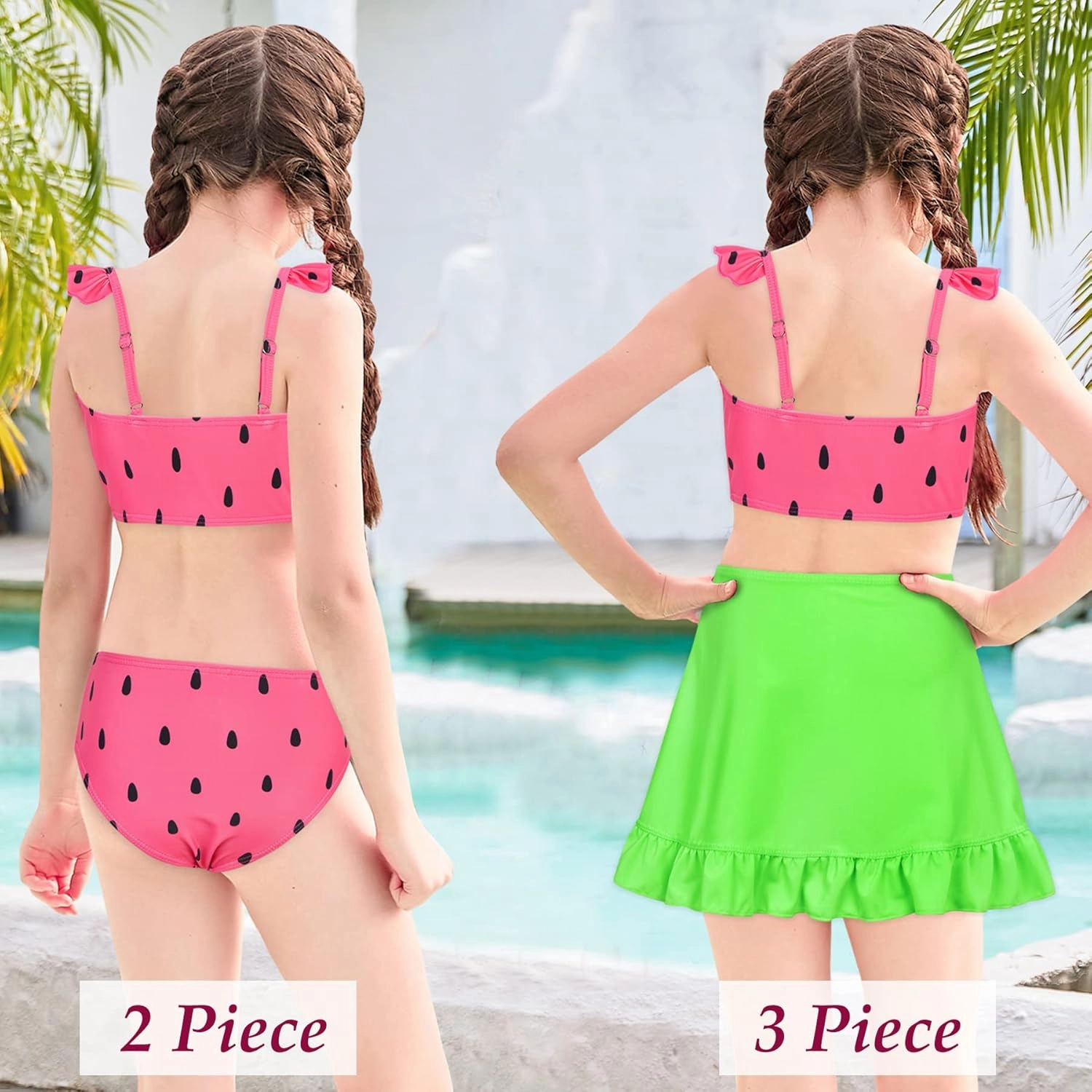 ALISISTER Girls Swimsuit 3 Piece Bathing Suits for 5-12 Years Hawaiian Bikini Set with Cover Ups Skirt