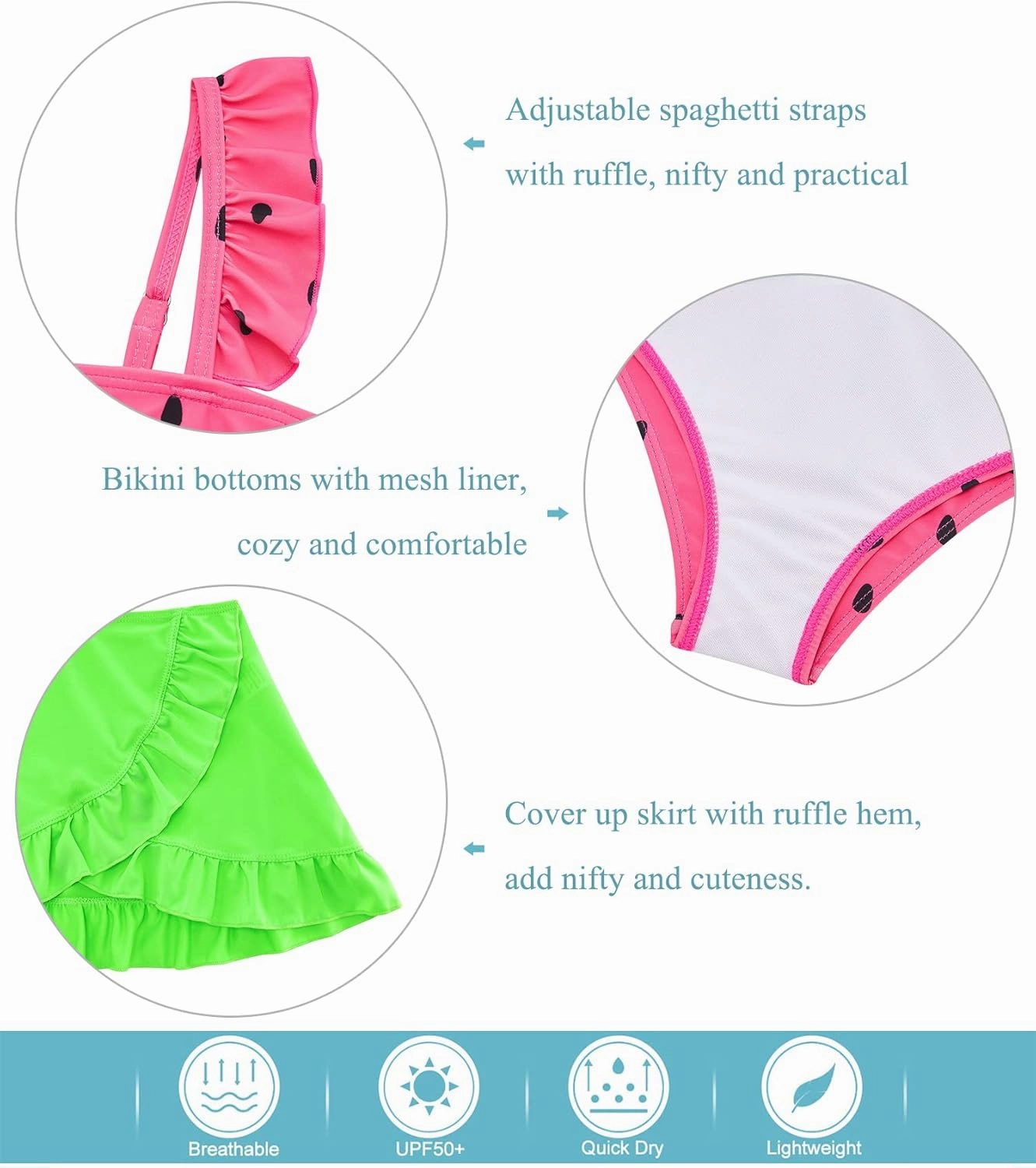 ALISISTER Girls Swimsuit 3 Piece Bathing Suits for 5-12 Years Hawaiian Bikini Set with Cover Ups Skirt