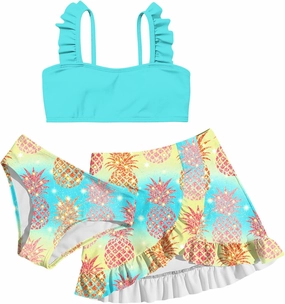 ALISISTER Girls Swimsuit 3 Piece Bathing Suits for 5-12 Years Hawaiian Bikini Set with Cover Ups Skirt