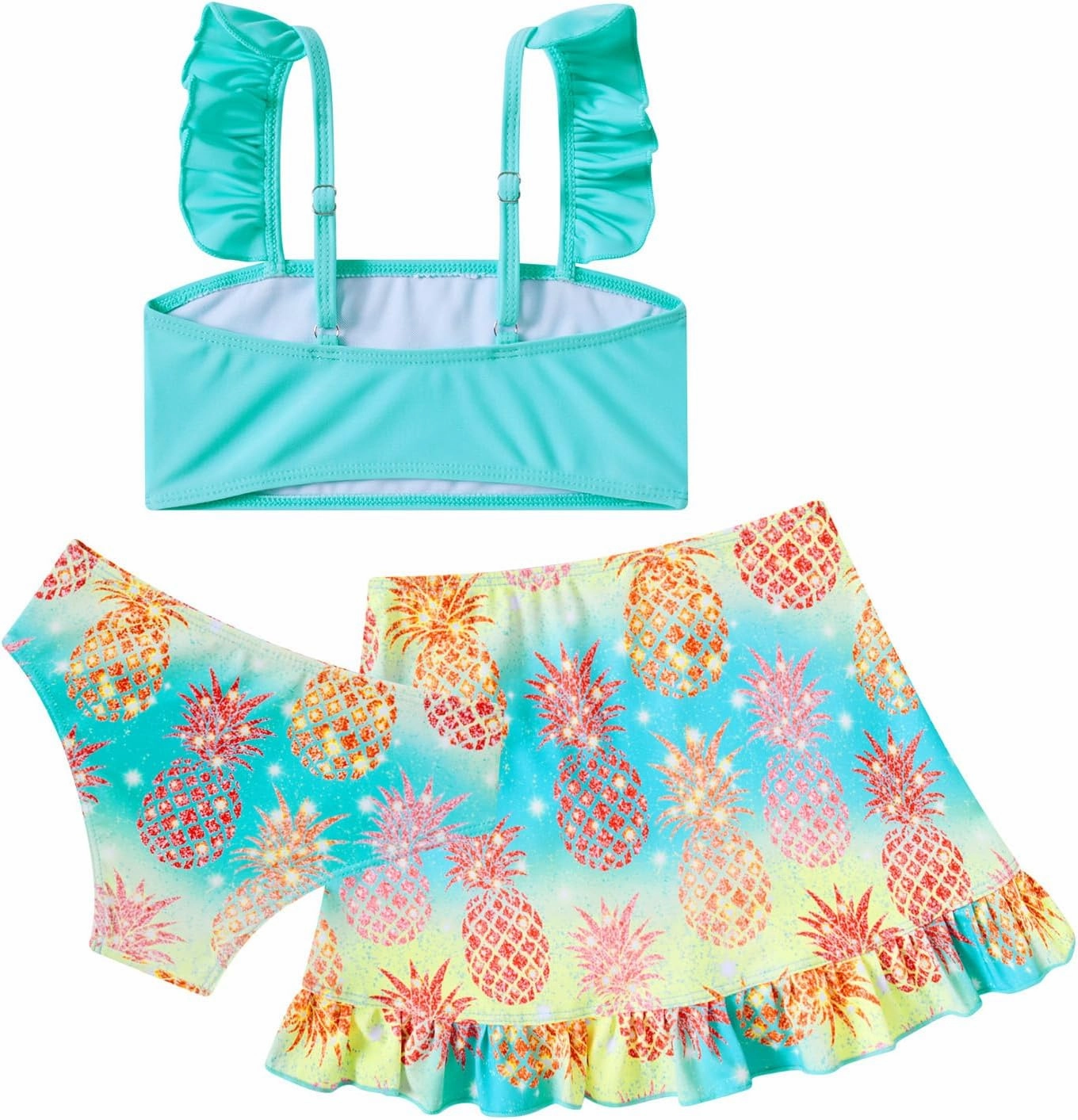 ALISISTER Girls Swimsuit 3 Piece Bathing Suits for 5-12 Years Hawaiian Bikini Set with Cover Ups Skirt