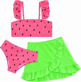 ALISISTER Girls Swimsuit 3 Piece Bathing Suits for 5-12 Years Hawaiian Bikini Set with Cover Ups Skirt