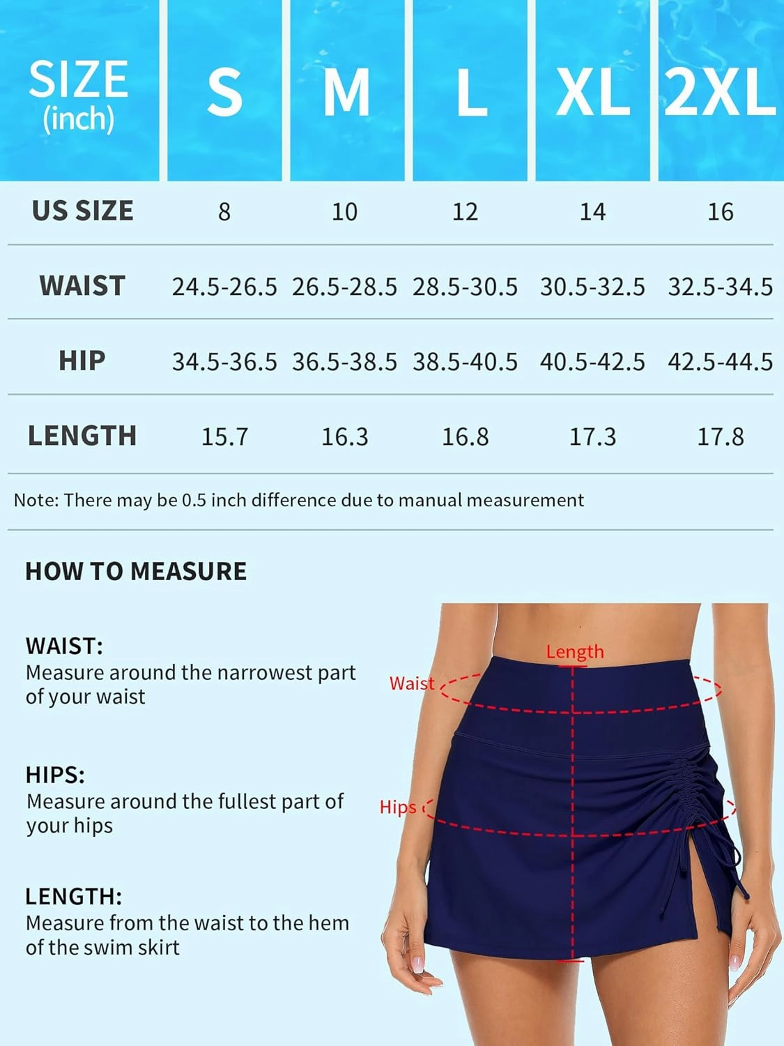 ALove Womens High Waisted Split Swim Skirt Sporty Drawstring Skirted Swim Bottom with Built-in Panty