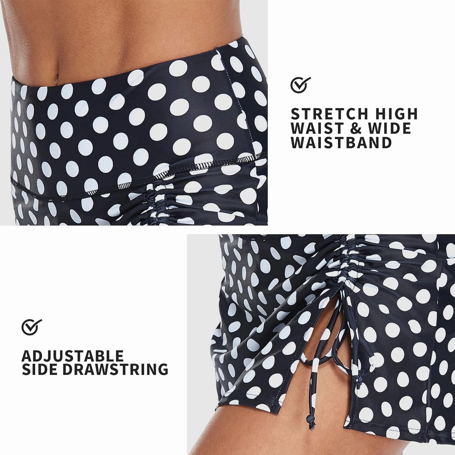 ALove Womens High Waisted Split Swim Skirt Sporty Drawstring Skirted Swim Bottom with Built-in Panty