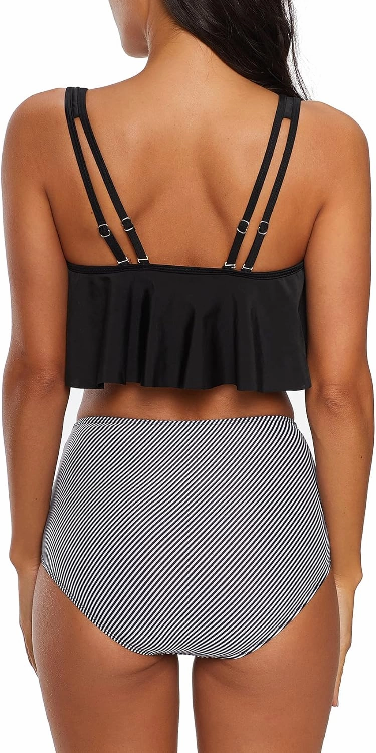 American Trends High Waisted Bikini Sets Ruffled Flounce 2 Piece Bathing Suit Plus Size Tankini Swimsuits for Women Sexy